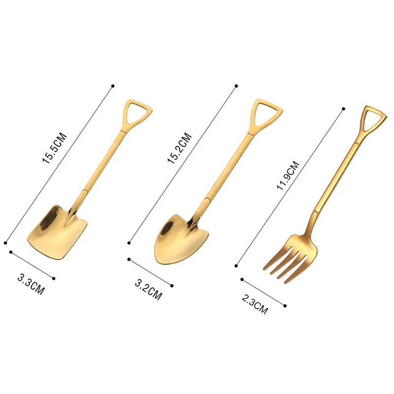 

10PCS Stainless steel Shovel coffee spoon Set Scoop shovel Creative tea-spoon Ice Cream dessert spoon Birthday Gift Tableware