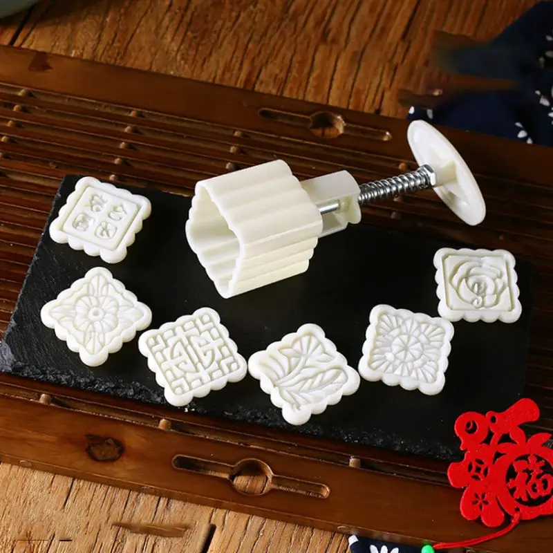 50 г форма для лунного торта 6 марок квадратная бочка Mooncake ручная прессформа