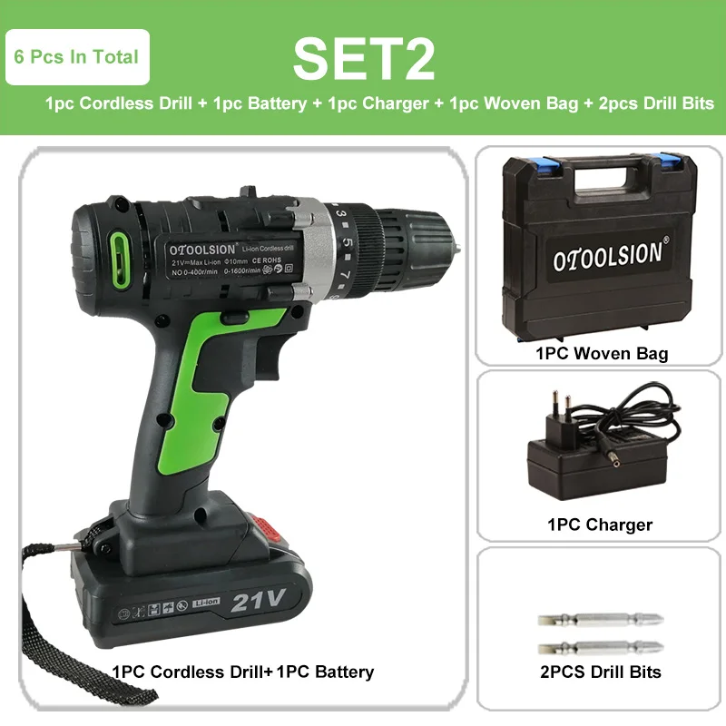 SET2(1pc battery) Новая электрическая отвертка 21 в Мини дрель электрические инструменты на батареях шуруповёрт многофункциональная электрическая отвертка для дома DIY - Color: SET2(1pc battery)
