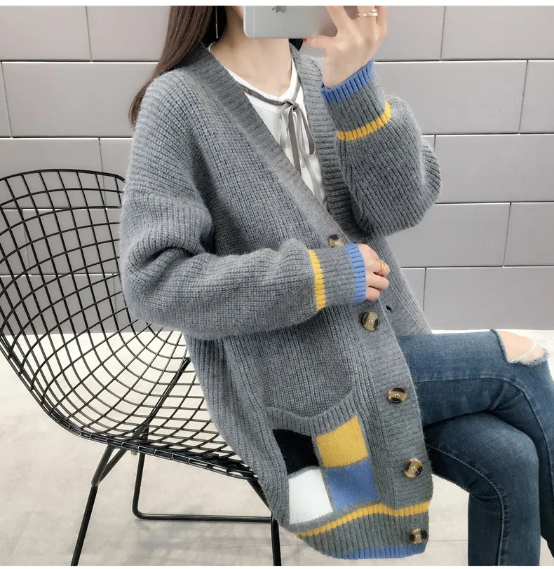Популярный свитер для женщин Свободное длинное пальто кардиган Harajuku Manteau Femme Hiver