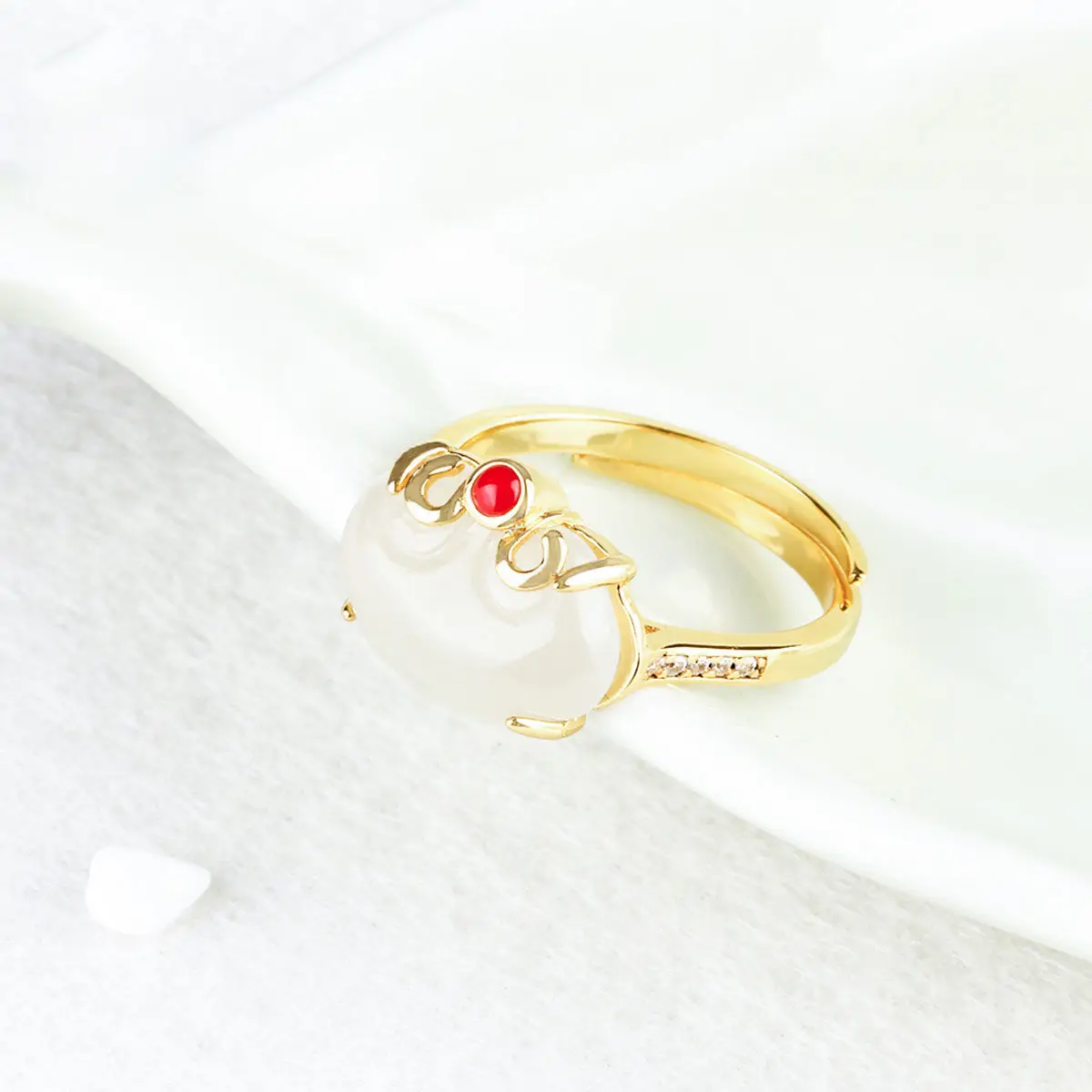 

Natural Hetian Jade Ring Sterling Silver Inlaid Auspicious Ruyi Safety Lock Chinese Style Vintage Ring Female Open Ring Circle