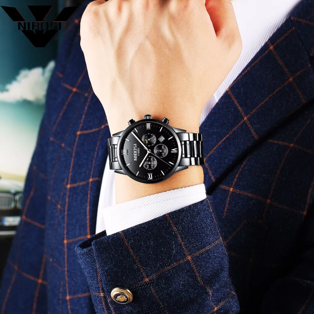 

NIBOSI 2021 Watch Men SUN MOON STAR Watches Luxury Famous Brand Men Fashion Casual Dress Watch Military Army Quartz Wristwatch