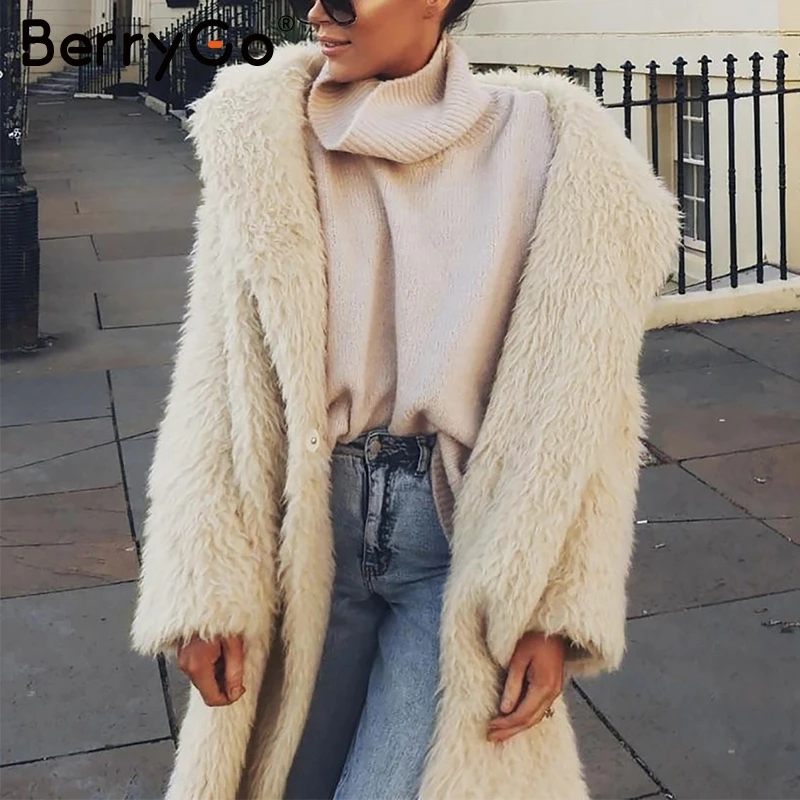 BerryGo элегантное пальто из искусственного меха размера плюс женская уличная