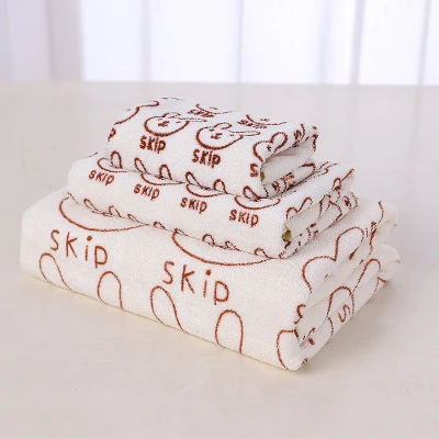 Rice White Rabbit 3 шт. домашнее полотенце для ванной и взрослых, банное полотенце для детей, набор для лица, полотенце из микрофибры с мультяшным принтом, хлопковое мягкое уплотненное полотенце на присоске - Цвет: Rice White Rabbit