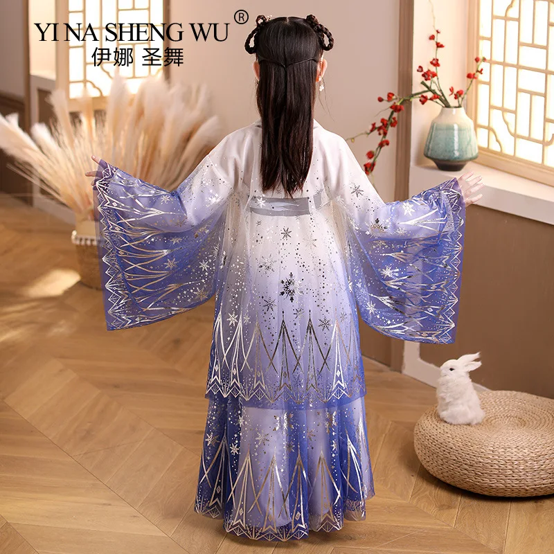 Детская Hanfu летнее китайское платье Ципао с рисунком Древняя китайская