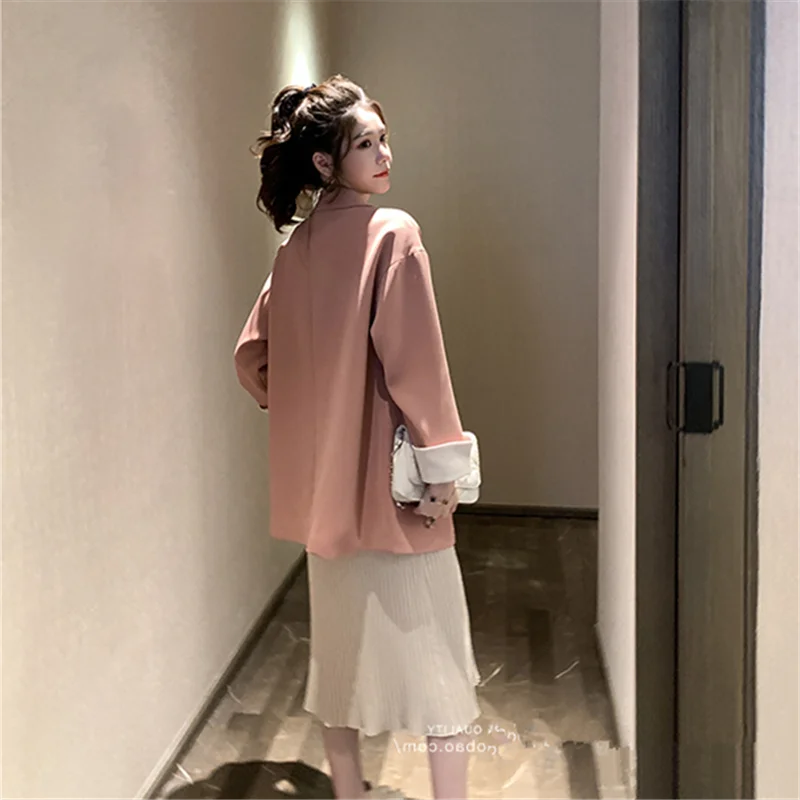 Женские 2019 длинный рукав блейзеры и куртки розовые черные однотонные женские