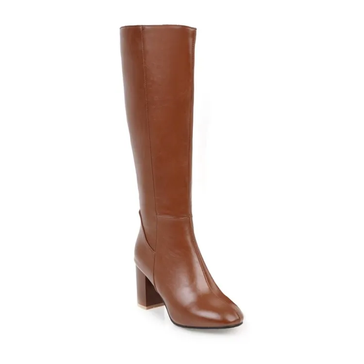 Большие Size32-45; модные ботинки на квадратном каблуке; сезон осень-зима; женская обувь на высоком каблуке с квадратным носком на молнии; сапоги до колена; женская обувь; ; MAZIAO - Цвет: Коричневый