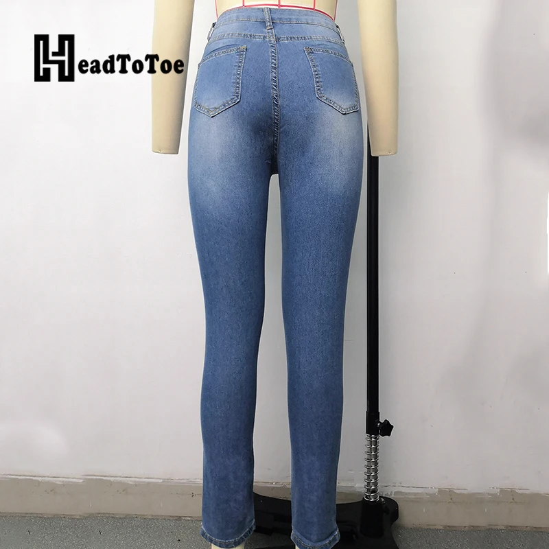 

Solid Hole Sexy Streetwear Pants Women High Waist Ripped Jeans for Women