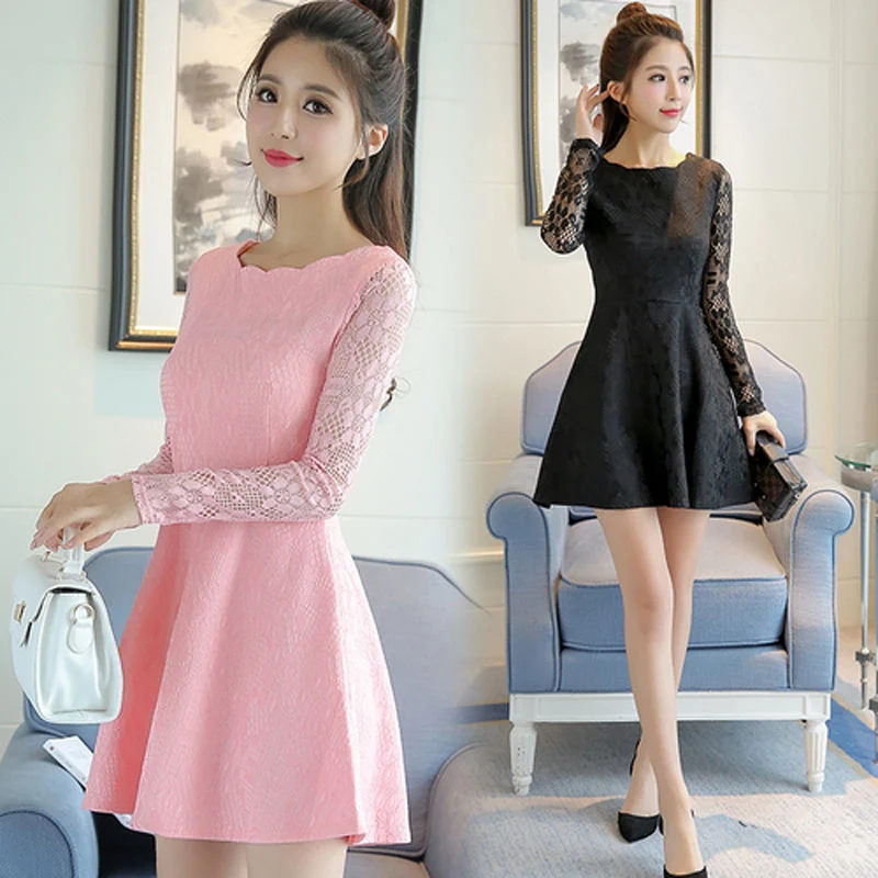 

Cocktail Dresses Plus Size Woman Wedding Party Mini Lace Long Sleeve Short Dress Short Sleeve A Line Korean Fashion Clothing