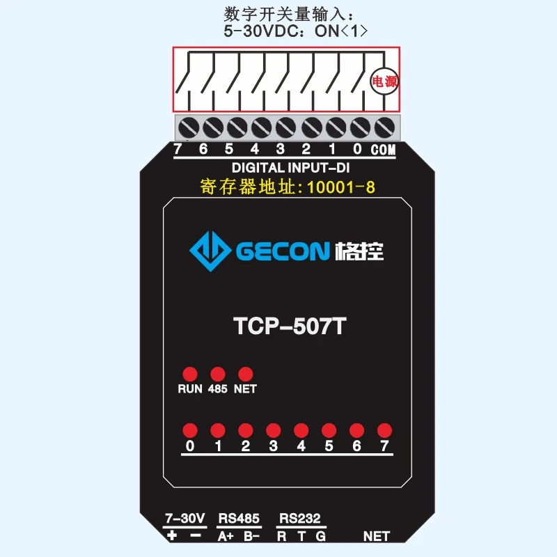 8 канальный модуль индустриального сбора и контроля ModbusRTU порты TCP UDP протокол