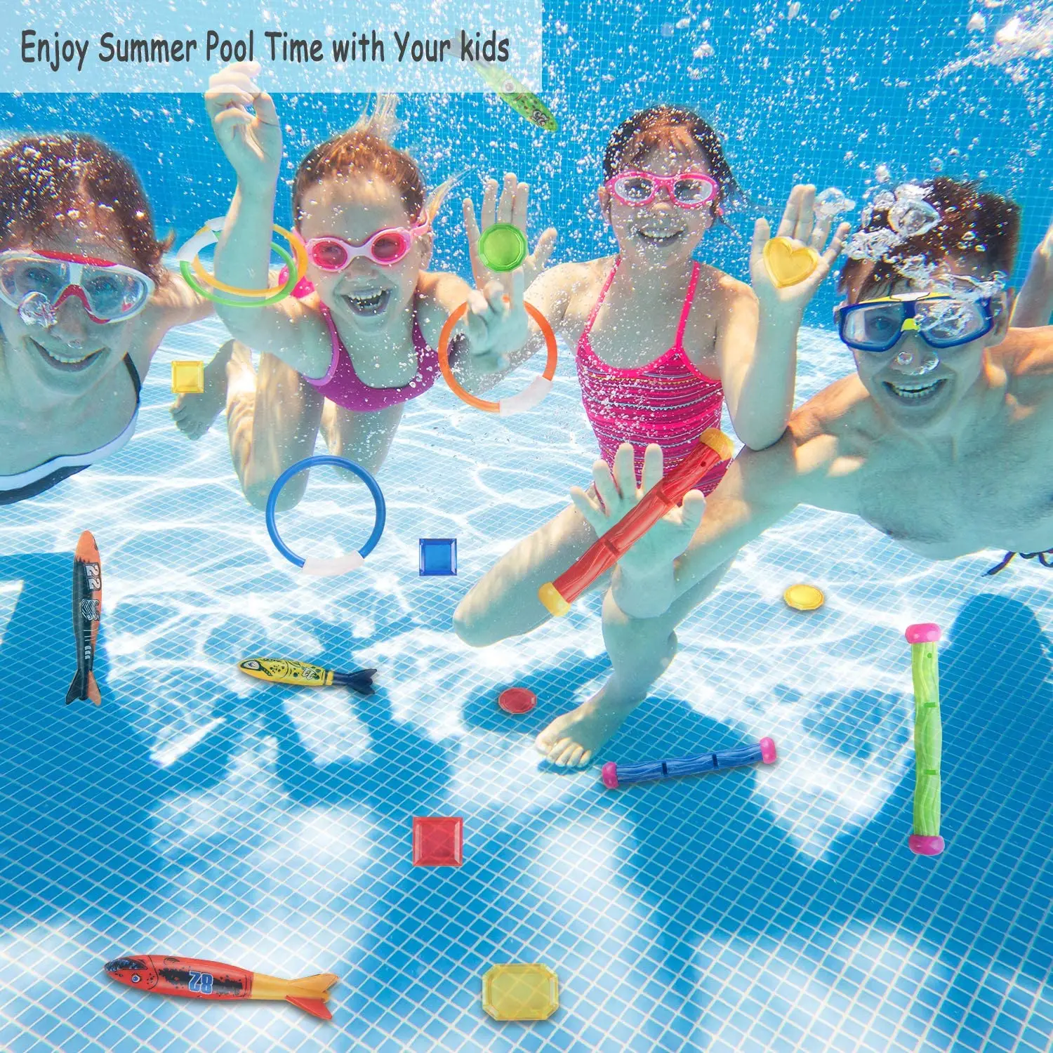 Juguetes de buceo de verano para ni&ntilde;os, juguete para ni&ntilde;os, torpedo, bandoleros, pulpo de cuerda, anillo de pez, piscina, juegos de agua, entrenamiento, buceo, juguete para regalo-3