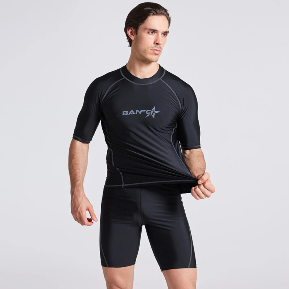 2021 جديد سريعة الجافة قصيرة الأكمام Rashguard الرجال ملابس السباحة القمم لباس سباحة UPF 50 + شاطئ طفح الحرس الغوص تصفح قميص للرجال