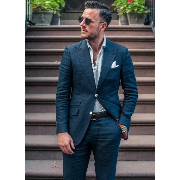 

2020 Men's Formal Suits Slim Fit 2 Pieces Prom Tuxedos Classic Stripe for Wedding Grooms Business Suit Jacket Blazer Pants