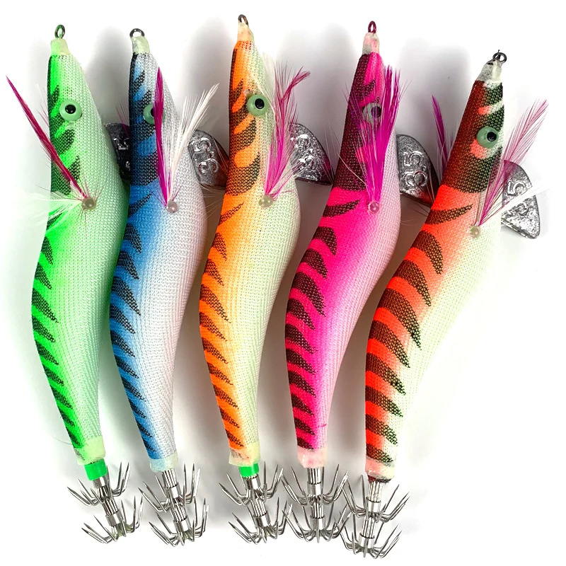 ORJD Luminous Squid Jig 2.5G 3.0G 3.5G Wooden Shrimp Squid Hook Wood Shrimp Lure Squid Cuttlefish Jigs Lures Spinner lure