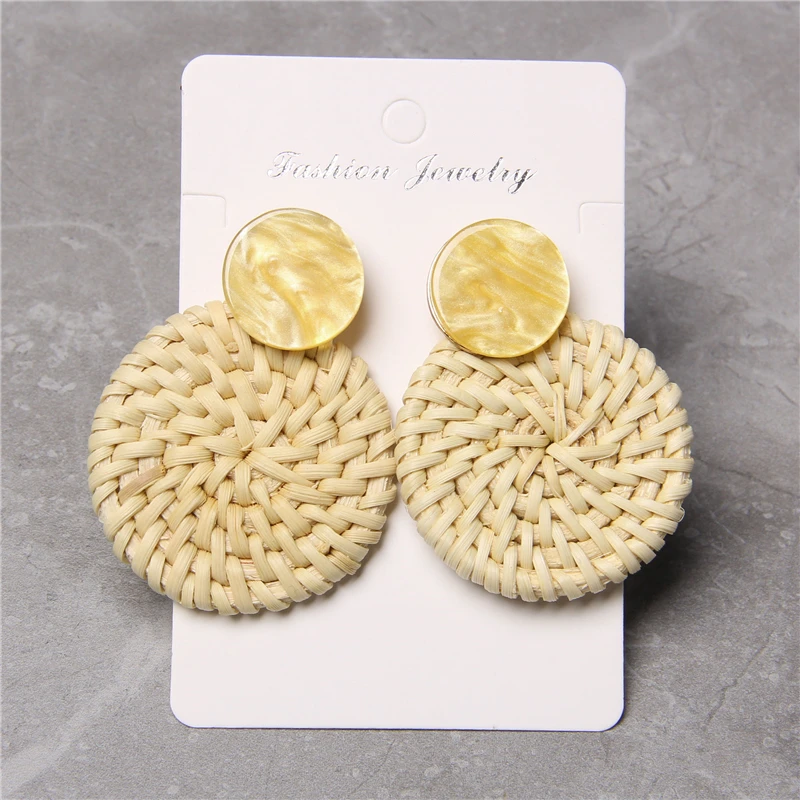 

Handmade Irregular Shape Rattan Earrings For Women Braid Bamboo Pendant Stud Earrings Round Gold Statement Drop Earings Jewelry