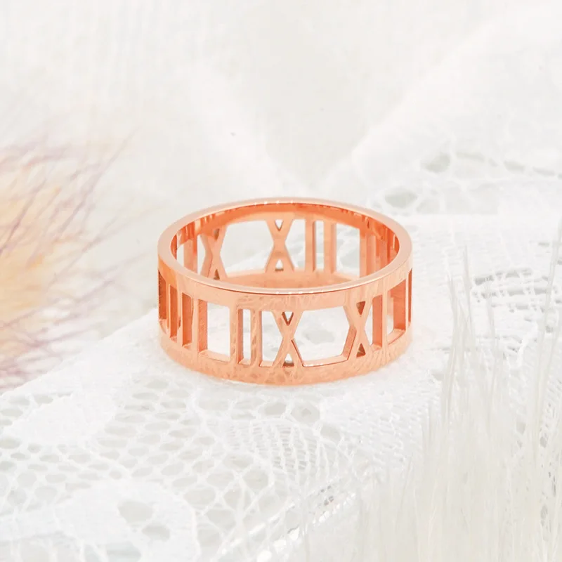 Custom Name Rings Stainless Steel Personalized Fashion Roman Numerals Rings For Women Girl With  Party Gifts