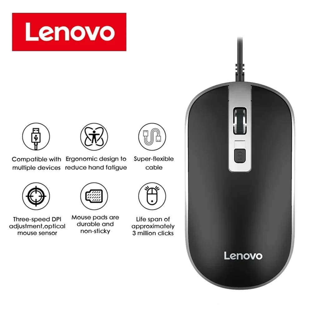 Новая проводная мышь Lenovo M104 портативная легкая офисная игровая трехскоростная