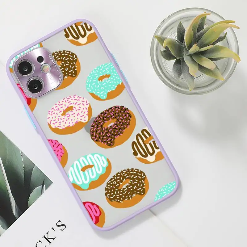 

girly cute donut cake Phone Case purple matte transparent For iPhone 7 8 x xs xr 11 12 pro plus max mini Clear Funda