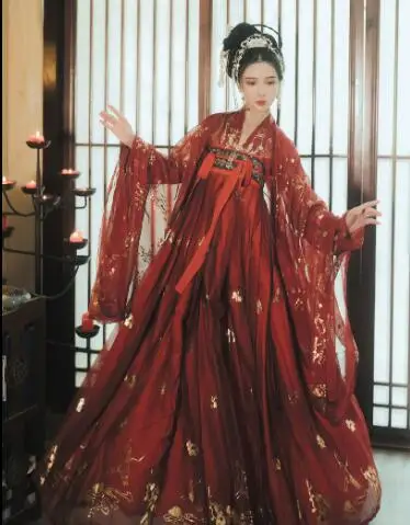 

Red Hanfu Dress Folk Dance Costume Chinese Traditional National Fairy Costume Ancient Han Dynasty Princess Stage Outfit