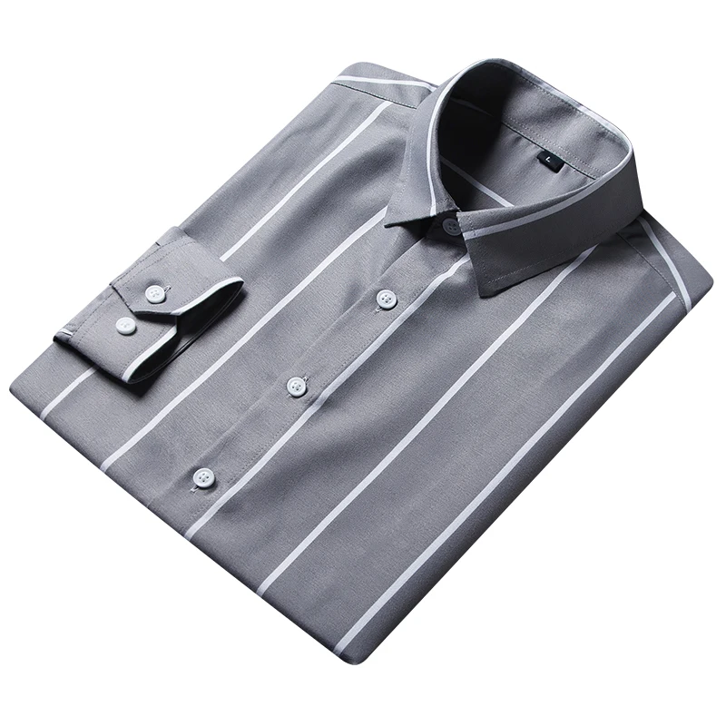 Men Autumn Spring Summer Winter Turn-down Collar Business Casual Striped Long Sleeve Shirt