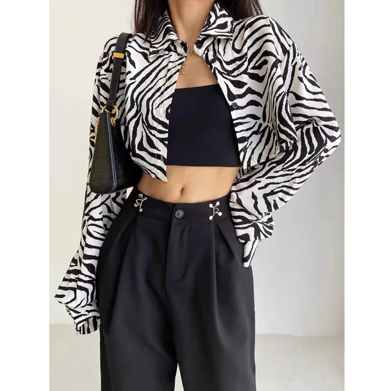 

Y2KROBE Women Harajuku E-girl Grunge Vintage Y2K 2021 Aesthetic Retro Streetwear Casual Korean Zebra Sleeve Long Coat Leopard