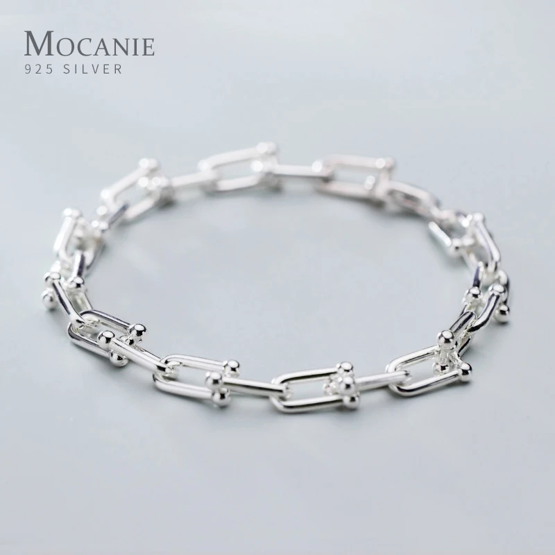 

Mocanie Fashion 925 Sterling Silver Simple Stackable U-Shape Interlock Bracelet for Women Geometric Bangle Fine jewelry Bijoux