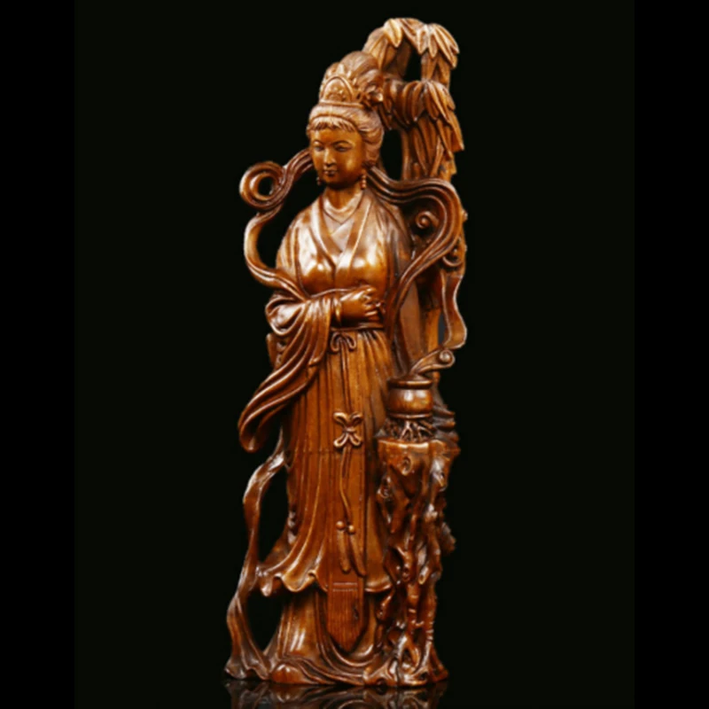 18 х6 5 х4 см красивая фея Статуэтка из Boxwood с ручной резьбой женская скульптура-# ZYJ005