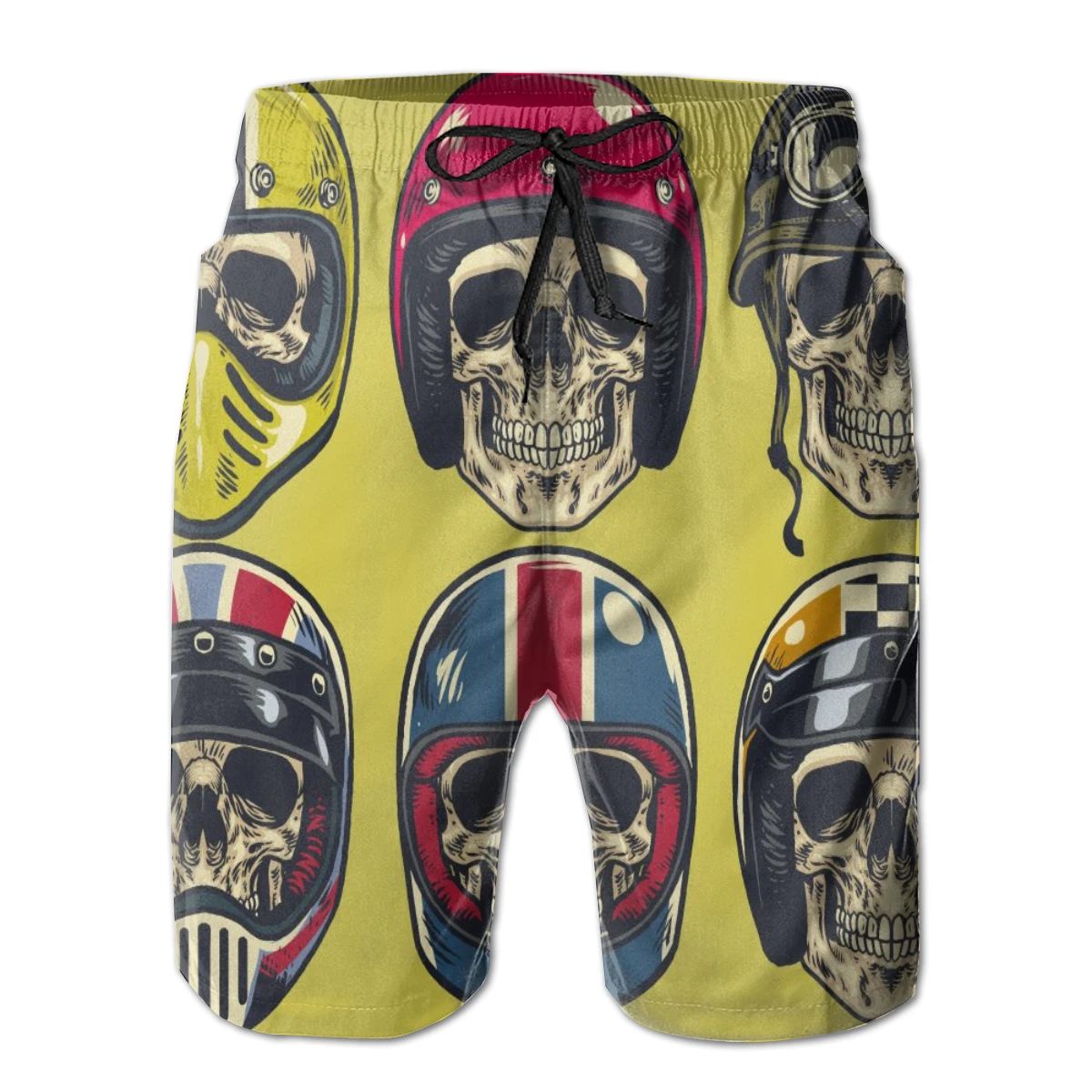 

Mens BeachHand Drawing Skulls Wearing Various Of Motorcycle Helmet Breathable Board Shorts Male Surfing Beach Wear