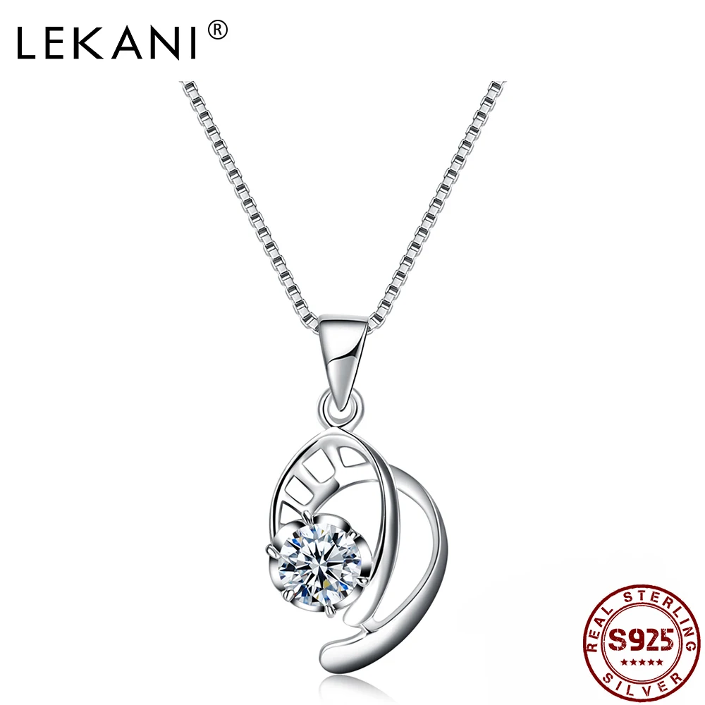 

LEKANI 925 Sterling Silver Pendant Necklaces For Women Geometric Cubic Zirconia Necklace Anniversary Fine Jewelry New Arrival