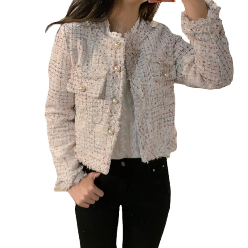 

Winter Tweed O-Neck Long Sleeve Jackets for Women 2021 Loose Wool Single Breasted Women's Autumn Outwear Vintage Harajuku Coats