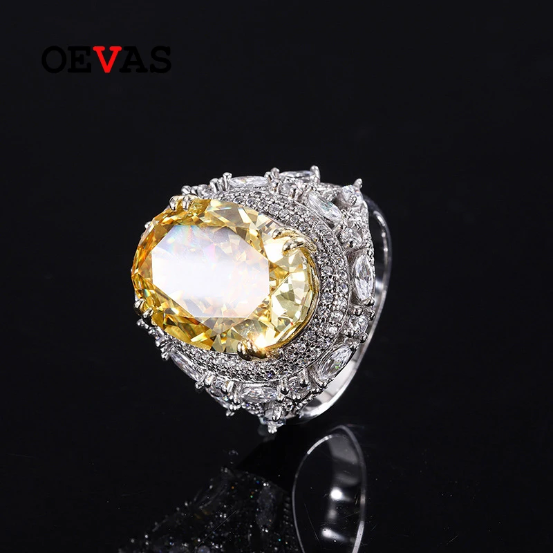 

OEVAS 100% Серебро 925 пробы 12*16 мм желтые высокоуглеродистые бриллиантовые кольца для женщин сверкающие Свадебные ювелирные изделия