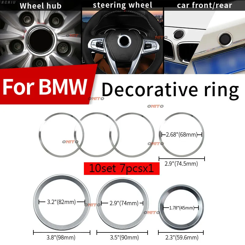 

10set Aluminum Alloy Rings Sticker 82mm 74mm 68mm 45mm 7x Car Emblem Kit Decoration Rings For E60 E90 F10 F30 F15 E91 E92 E93
