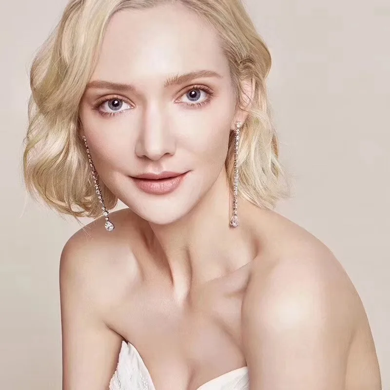 Женские серьги капельки RAKOL длинные с кристаллами из кубического циркония