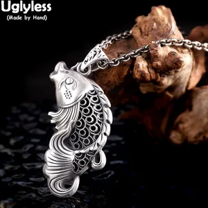 Подвески Uglyless из настоящего чистого серебра 999 пробы-рыбки для женщин этнические тайские серебряные рыбы полые Фотоэлементы без цепочки подарки ювелирные изделия