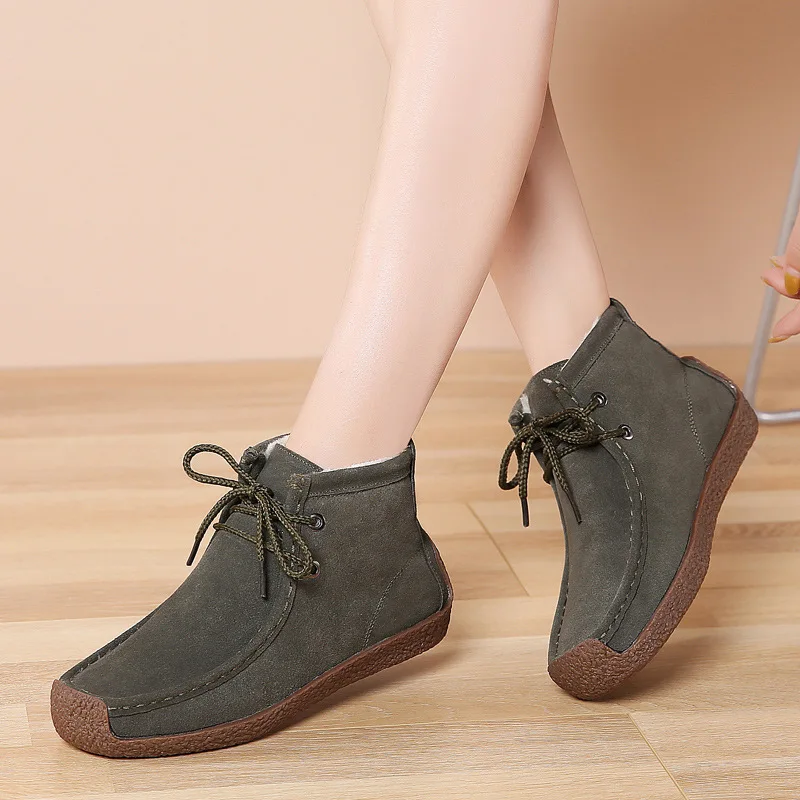 

2020 Winter Boots Women Basic Ankle Boots Woman High Quality Boot Female Shoes Warm Lace Up Boots Plush Botas Mujer