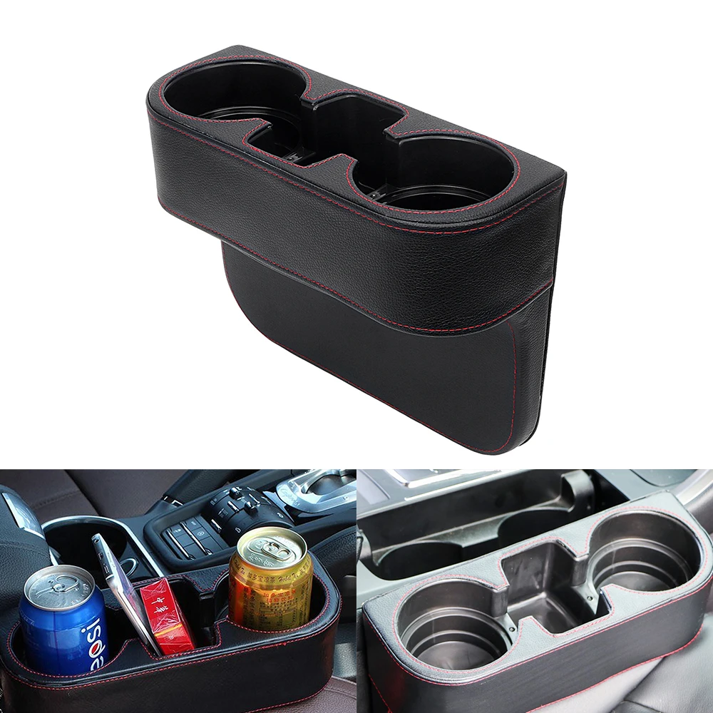 

Universal Car Seat Cup Holder Car Storage Box Stowing Tidying Stand Trash Phone Bracket PU Leather Drink Holder Auto Accessories