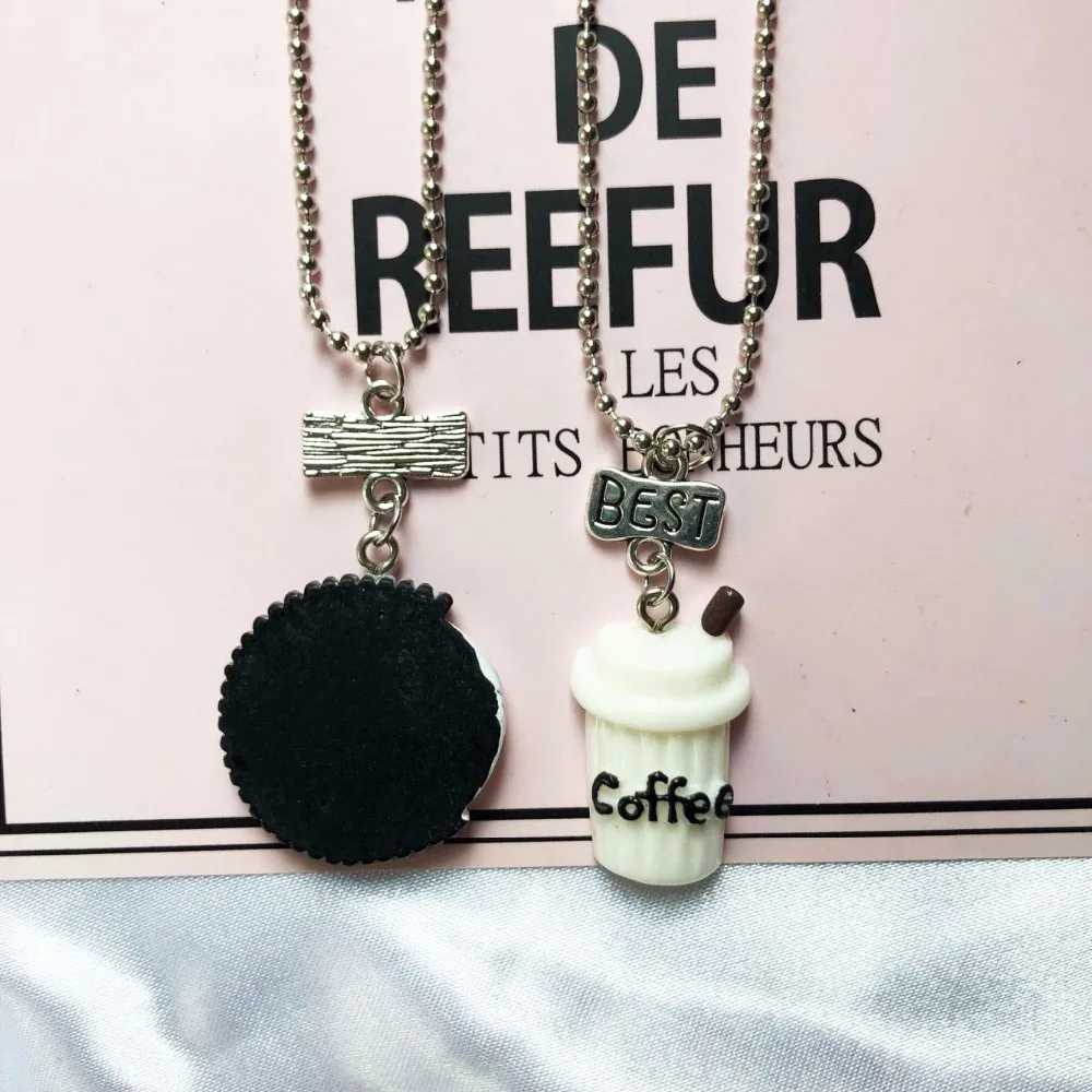 2 шт./компл. BFF смолы Oreo бисквиты и кофейная чашка кулон ожерелье для лучших друзей детский подарок Дружба Ювелирные изделия