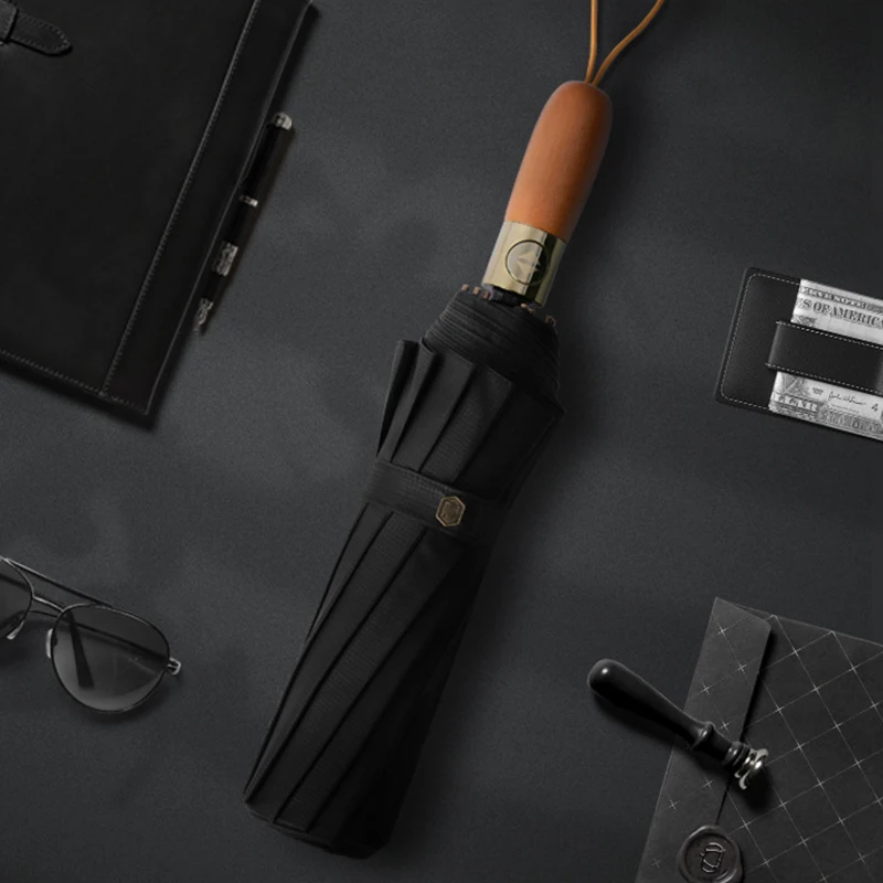

Black Big Umbrella Men Business Style 115cm Automatic Umbrella Rain Double Layer 10K Windproof Large Golf Umbrellas Wooden