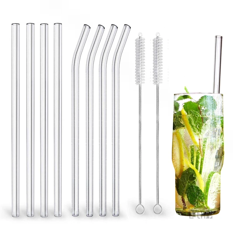 

High Borosilicate Glass Straws Reusable Eco Friendly Drinkware Straws Set For Milkshakes Frozen Drinks Cocktails Bar Accessories