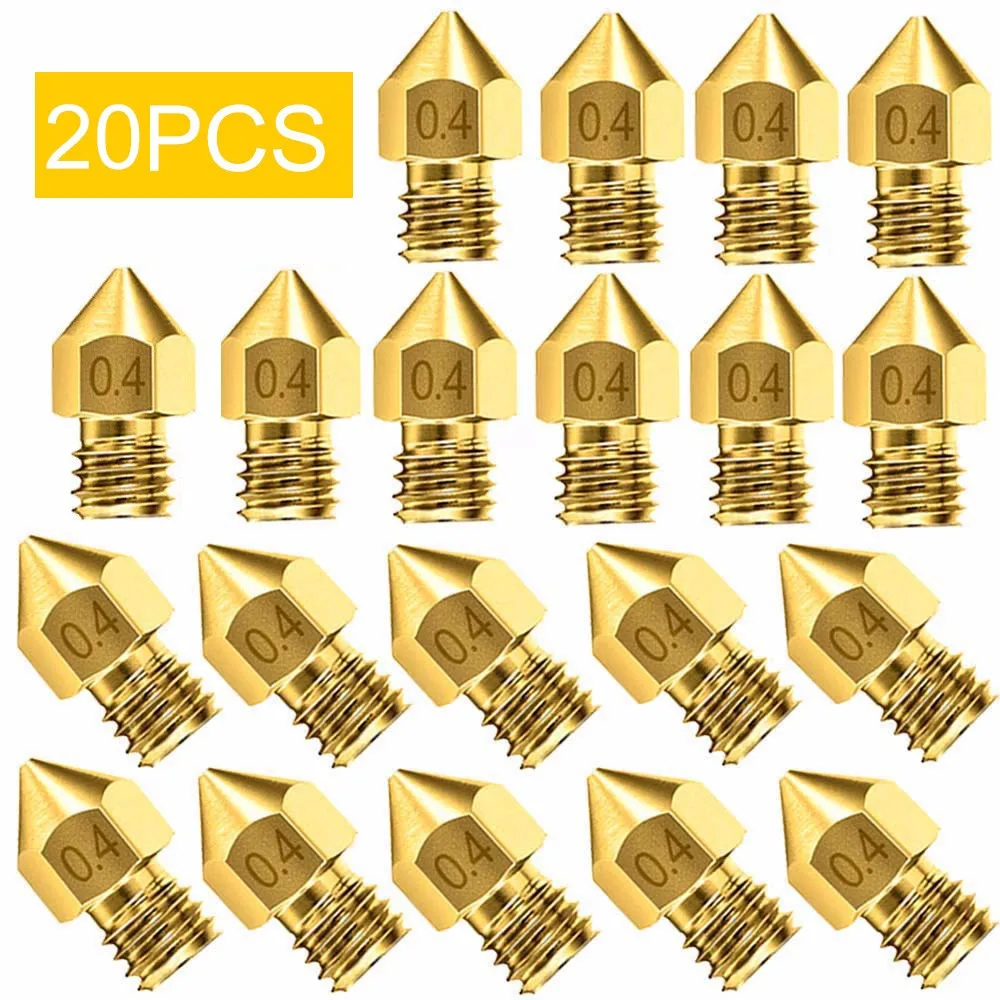 

20PCS 0.4mm 3D Printer Extruder Brass Nozzles for Makerbot MK8 Creality CR-10 Ender 3 3Pro 5 Input Diameter 1.75mm Out Thread M6