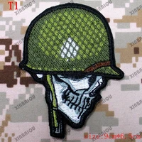 embroidery patch soldier skull helmet morale tactical military combat hook and loop