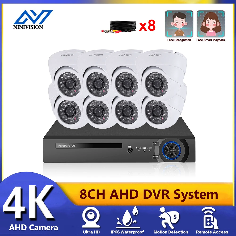 

H.265 CCTV DVR Home Security Camera System 4K 8CH AHD DVR Kit Face Detection Dome Video Surveillance IP66 Camera System Set 8MP