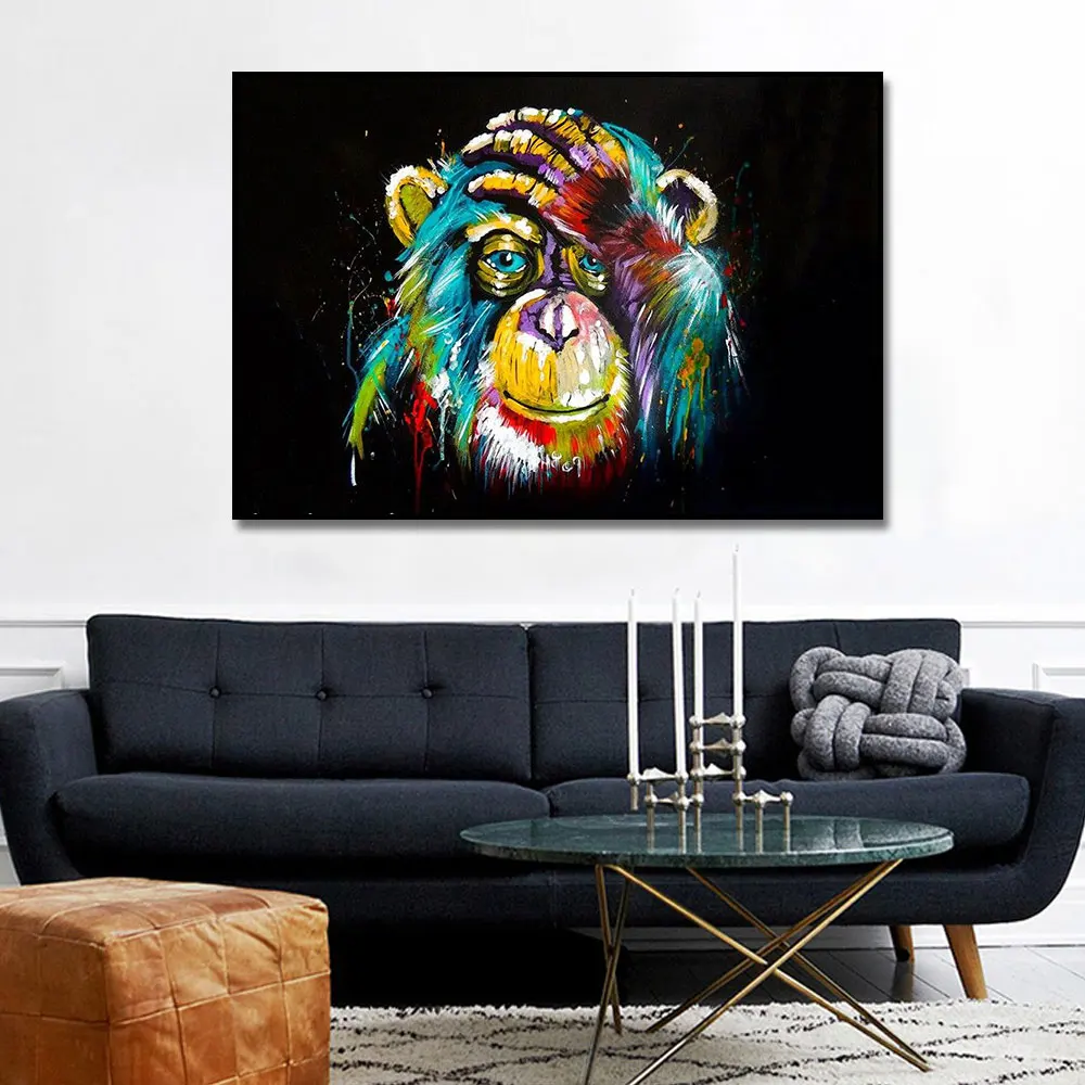 Забавные милые разноцветные обезьянки холст картина печатный плакат Настенная