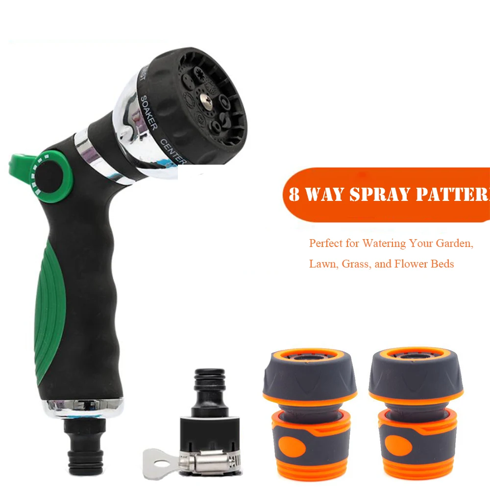 

Universal 8 Patterns Garden Hose Nozzle High Pressure Water Sprayers Water Gun Watering Lawn Hand-held Tools Hose Car Cleaning