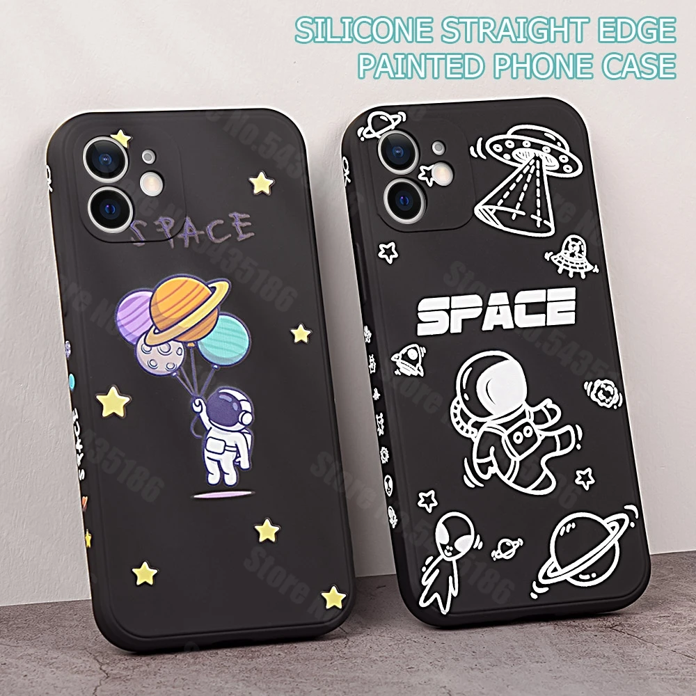 

Cute Silicone Phone Case For iPhone 13 Pro Max Space Astronaut Protector Case For iPhone 13 mini Cartoon pattern Side Back Cover