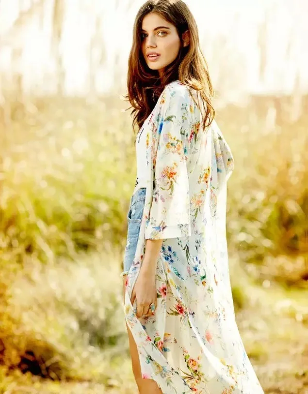 Кимоно длинный кардиган с цветочным принтом шаль Блузка Топы blusa feminina женская