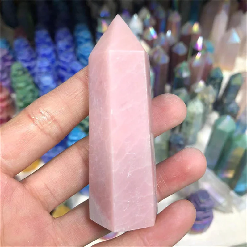 

Natural natural pink opal quartz point healing crystal wand tower for wedding souvenir guests