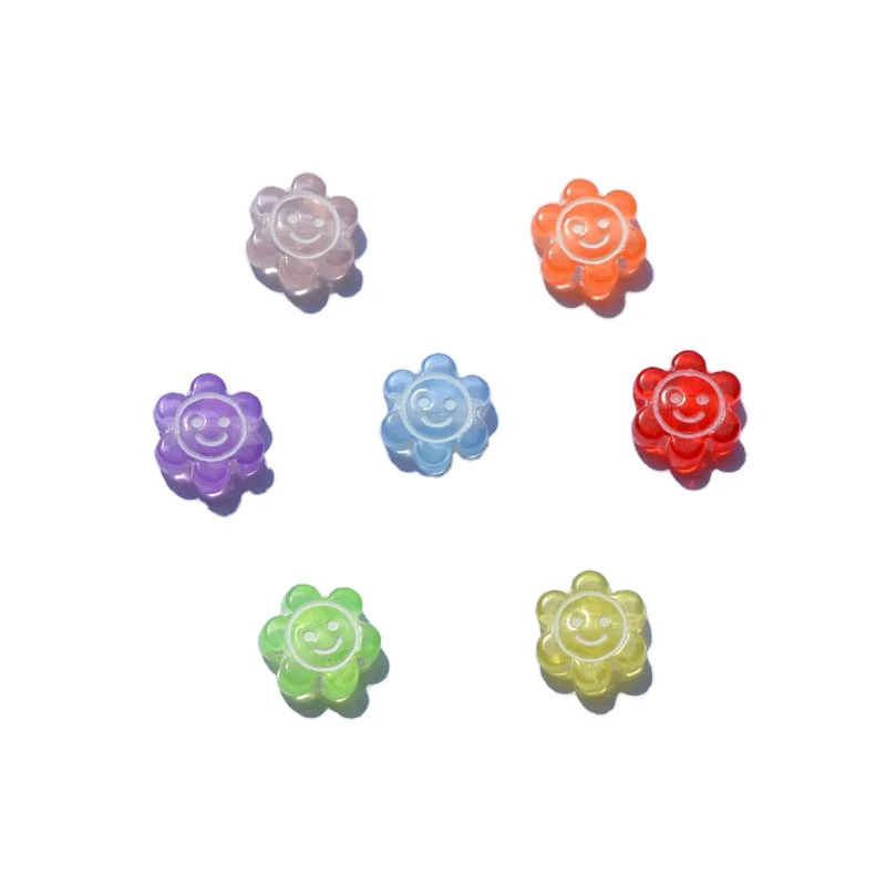 

"Hobbyworker Acrylic 10MM Transparent Color Smiley Sunflower Loose Beads for DIY Jewelry Making Necklace Accessories B0040 "