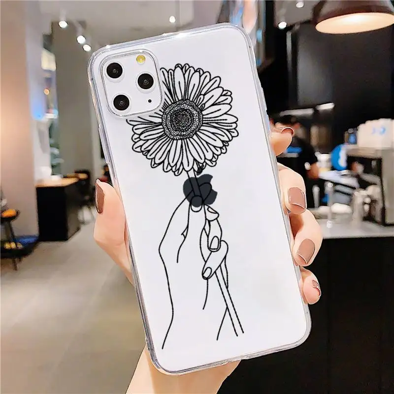 

Love yourself Flower Abstract Art Line Phone Case Transparent soft For iphone 5s 5c se 6 6s 7 8 11 12 plus mini x xs xr pro max