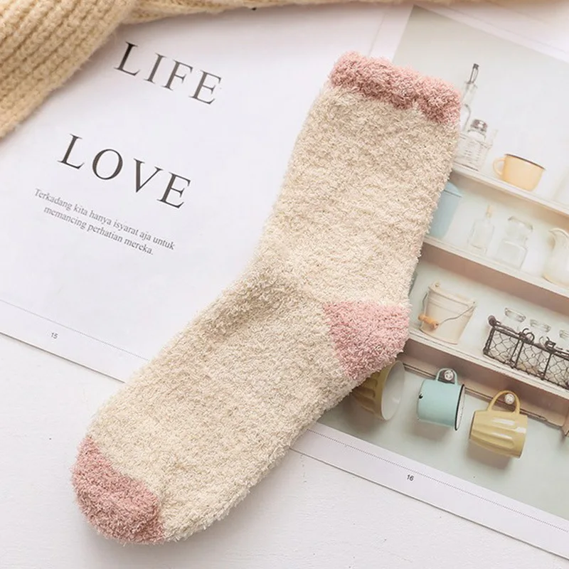 1Pair Women Plush Socks Soft Microfiber Fuzzy Warm Slipper Home Bed Floor Socks Winter